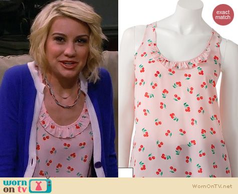 Baby Daddy Fashion: Kohls Candie's Ruffled Racerback Tank in cherry print worn by Chelsea Kane