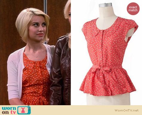 Baby Daddy Fashion: LC Lauren Conrad Polka dot peplum top worn by Chelsea Kane