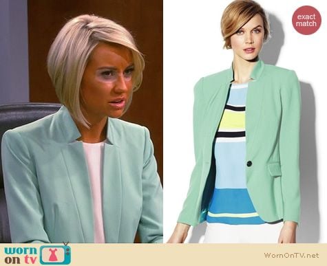 Baby Daddy Fashion: Vince Camuto Inverted Notch Blazer in New Mint worn by Chelsea Kane