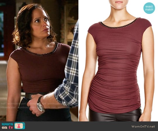 Bailey 44 Avenue Chain-Trimmed Ruched Top worn by Zoila Diaz (Judy Reyes) on Devious Maids