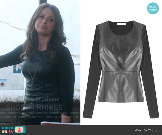 Bailey 44 Jersey and Faux Leather Top worn by Quinn Perkins (Katie Lowes) on Scandal