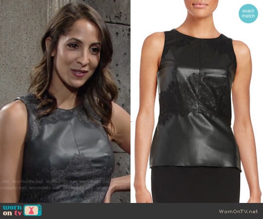 Bailey 44 Faux Leather and Lace Tank worn by Lily Winters (Christel Khalil) on The Young and the Restless