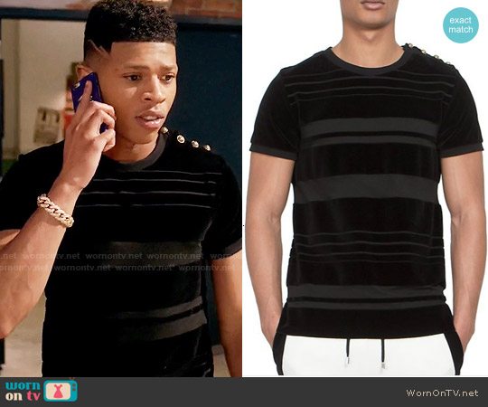 Balmain Striped Button-Shoulder Velvet Tee worn by Hakeem Lyon (Bryshere Y. Gray) on Empire