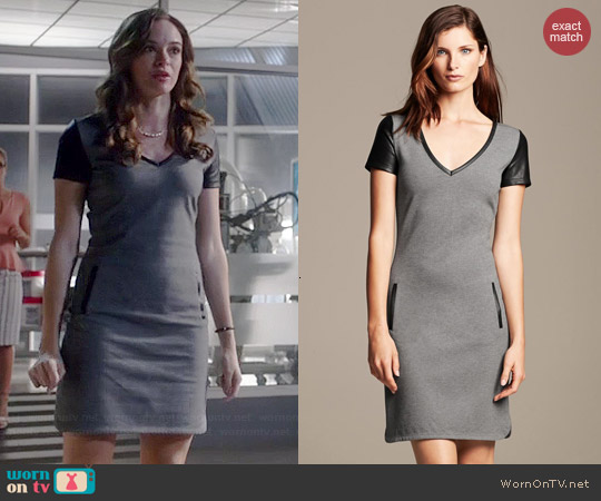 Banana Republic Faux Leather Trim Shift in Dark Charcoal worn by Danielle Panabaker on The Flash