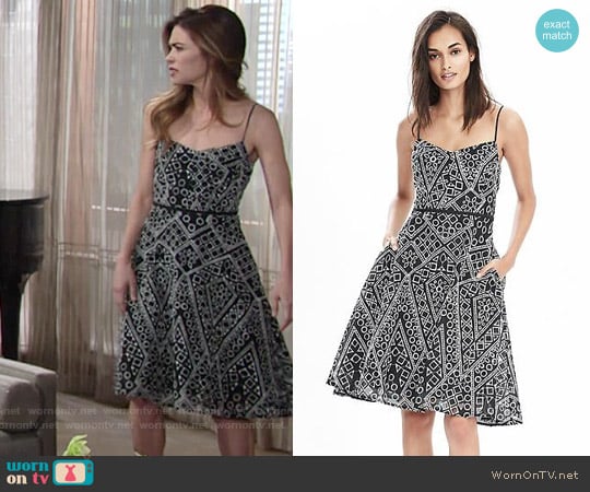 Banana Republic Geo Lace Strappy Dress worn by Victoria Newman (Amelia Heinle) on The Young and the Restless