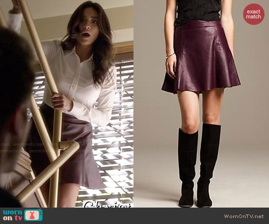 Banana Republic Leather Fit & Flare Skirt worn by Emily Fields (Shay Mitchell) on Pretty Little Liars