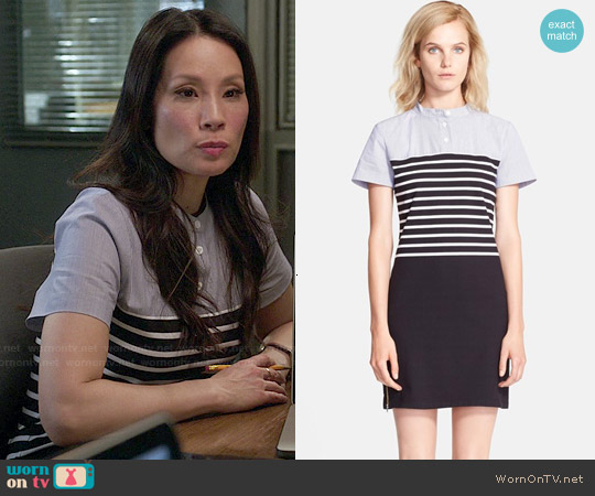 Band of Outsiders Short Sleeve Breton Stripe Dress worn by Joan Watson (Lucy Liu) on Elementary