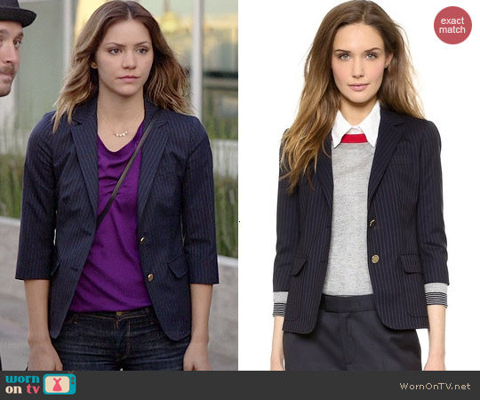 Band Of Outsiders Schoolboy Blazer in Navy Pinstripe worn by Katharine McPhee on Scorpion