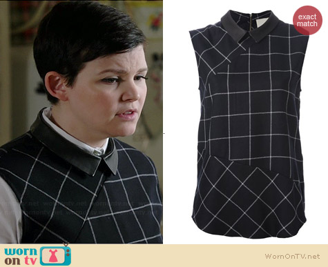 Band of Outsiders Sleeveless Check Blouse with Leather Collar worn by Ginnifer Goodwin on OUAT