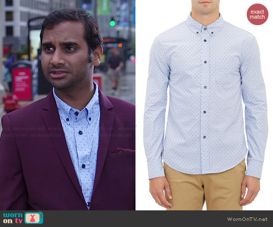 Band of Outsiders Stripe & Dash Dobby Shirt worn by Aziz Ansari on Parks & Rec