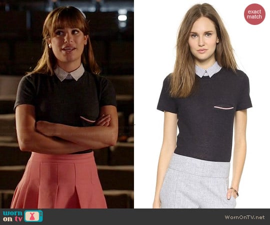 Band of Outsiders Knit Top with Shirt Collar worn by Rachel Berry on Glee