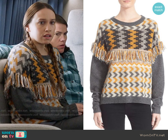 Banjo & Matilda 'Marrakech' Fringe Trim Jacquard Knit Sweater worn by Catherine Meyer (Sarah Sutherland) on Veep