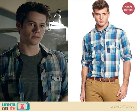 Bar III Long Sleeve Plaid Button Down Shirt worn by Dylan O'Brian on Teen Wolf