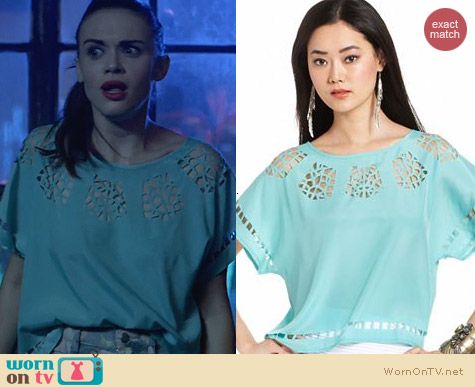 Bar III Scoop Neck Cutout Top in Mint worn by Holland Roden on Teen Wolf