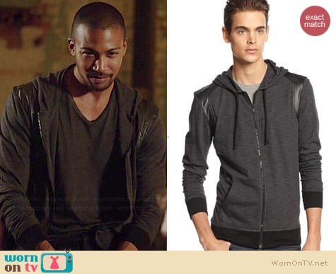 Bar III Zip Front Leather Trim Hoodie worn by Charles Michael Davis on The Originals