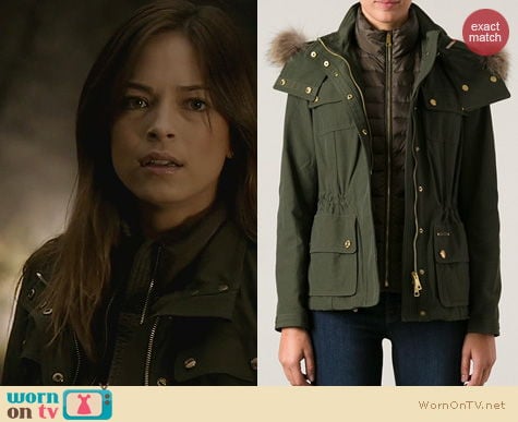 BATB Fashion: Burberry Brit Funnel Neck Jacket in Green worn by Kristen Kreuk