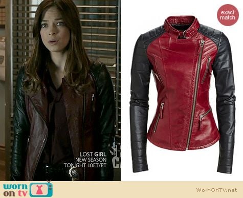 Fashion of BATB: Danier red and black leather jacket worn by Kristen Kreuk