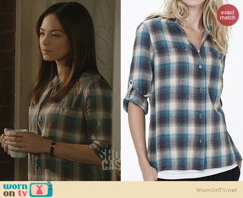 BATB Fashion: James Perse Collarless Plaid Surplus Shirt worn by Kristin Kreuk