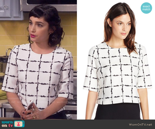 Bcbgeneration Checked Back Zip Top worn by Mandy Baxter ( Molly Ephraim) on Last Man Standing