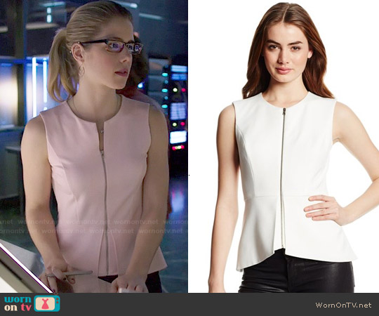 Bcbgmaxazria Abrielle Peplum Top worn by Felicity Smoak (Emily Bett Rickards) on Arrow