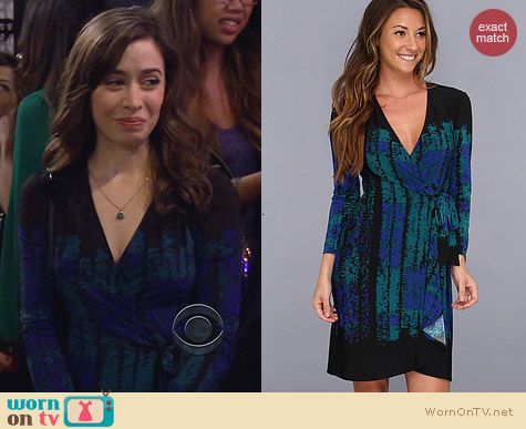 Bcbgmaxazria Adele Wrap Dress in Teal Combo worn by Cristin Milioti