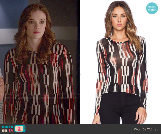 Bcbgmaxazria Agda Top in Bright Poppy Combo worn by Caitlin Snow (Danielle Panabaker) on The Flash