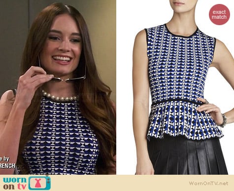 Bcbgmaxazria Alyona Geometric Jacquard Peplum Top worn by Mallory Jansen on Young & Hungry