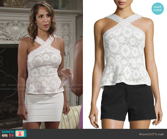 Bcbgmaxazria Annica Crochet top worn by Lily Winters (Christel Khalil) on The Young and the Restless