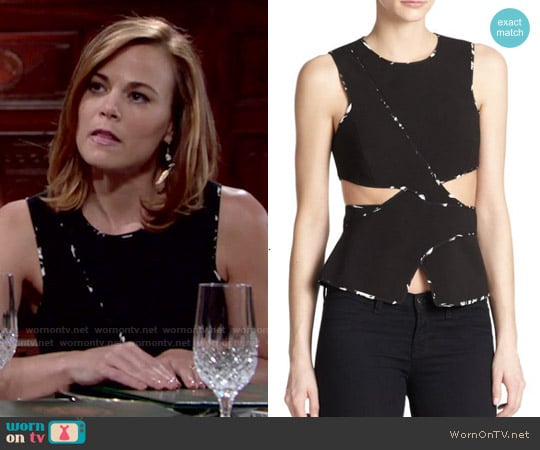 Bcbgmaxazria Arianah Cutout Peplum Top worn by Phyllis Newman (Gina Tognoni) on The Young and the Restless