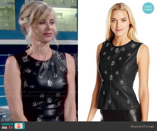 Bcbgmaxazria Beatrice Leather Top worn by Ashley Abbott (Eileen Davidson) on The Young and the Restless