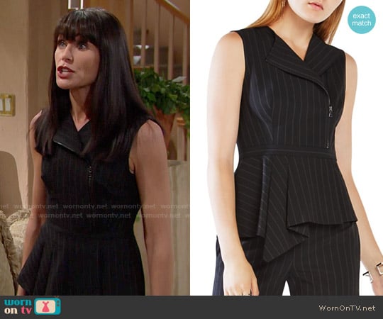 Bcbgmaxazria Carlynn Pinstripe Peplum Top worn by Quinn Fuller (Rena Sofer) on The Bold and the Beautiful