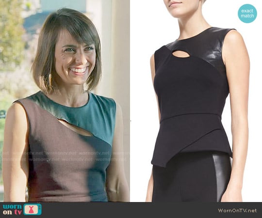 Bcbgmaxazria Farrah Leather and Ponte Peplum Top worn by Quinn King (Constance Zimmer) on UnReal