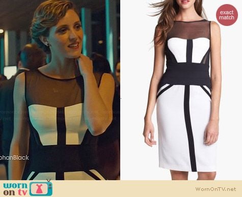 Bcbgmaxazria Illusion Yoke Colorblock Sheath worn by Evelyne Brochu on Orphan Black