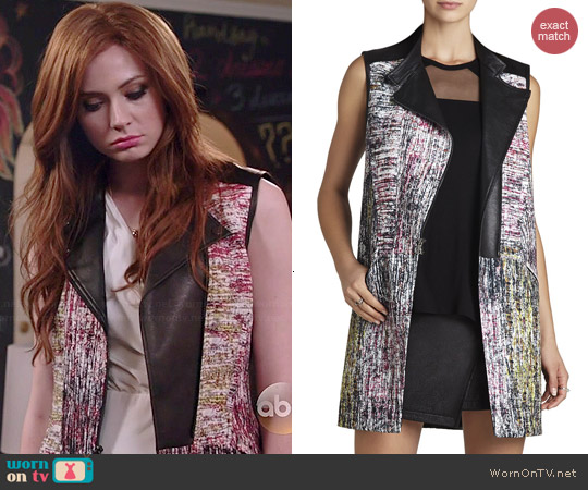 Bcbgmaxazria Julien Long Moto Vest worn by Karen Gillan on Selfie