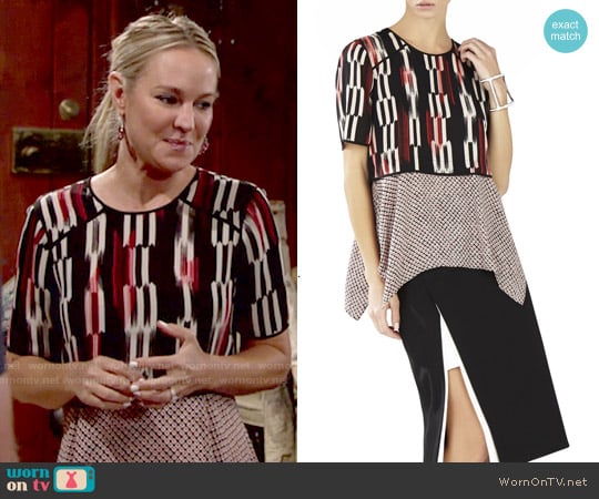 Bcbgmaxazria Kacy Print Block Layered Top worn by Sharon Newman (Sharon Case) on The Young and the Restless