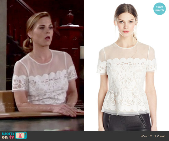 Bcbgmaxazria Kasandra Scalloped Burnout-Peplum Top worn by Phyllis Newman (Gina Tognoni) on The Young and the Restless