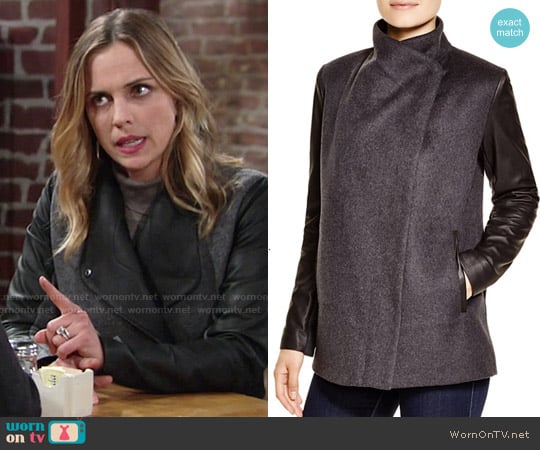 Bcbgmaxazria Wool Coat with Leather Sleeves worn by Sage Warner (Kelly Sullivan) on The Young and the Restless