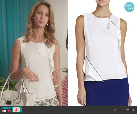 Bcbgmaxazria 'Leslee' Zippered Ruffle Top worn by Petra Solano (Yael Grobglas) on Jane the Virgin