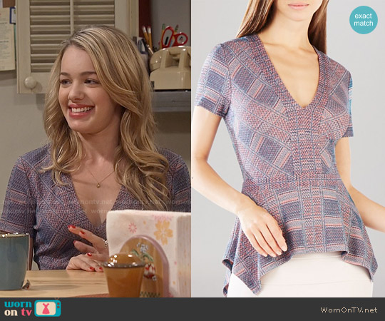 Bcbgmaxazria  'Maebelle' Top in Moroccan Blue Combo worn by Violet Plunkett (Sadie Calvano) on Mom