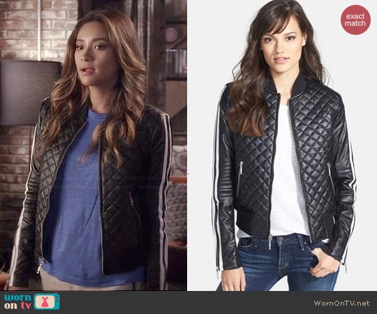 Bcbgmaxazria Morgan Quilted Bomber Jacket worn by Shay Mitchell on PLL