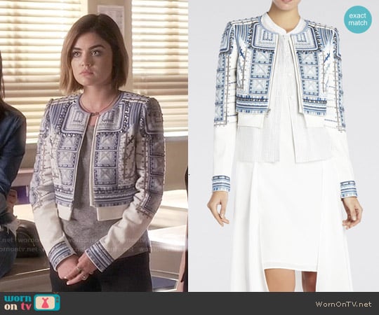 Bcbgmaxazria Myles Jacket worn by Aria Montgomery (Lucy Hale) on Pretty Little Liars