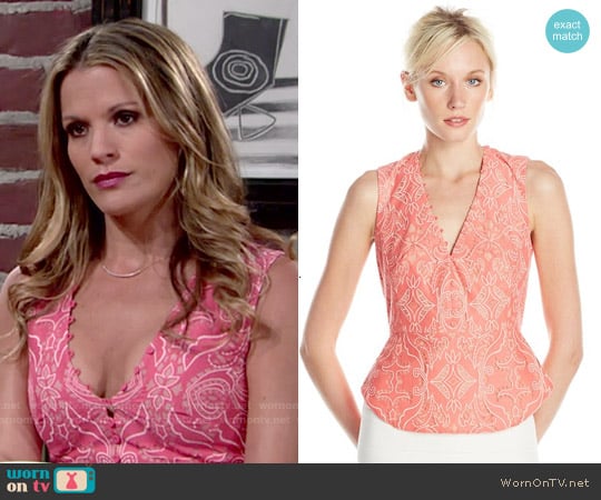 Bcbgmaxazria Rena Top in Pink Coral worn by Chelsea Lawson (Melissa Claire Egan) on The Young and the Restless