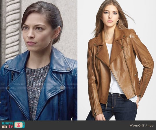 Bcbgmaxazria Tara Leather Moto Jacket worn by Catherine Chandler (Kristin Kreuk) on Beauty and the Beast