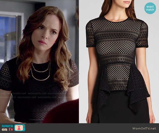 Bcbgmaxazria Viktoria Mixed Knit Peplum Top worn by Danielle Panabaker on The Flash