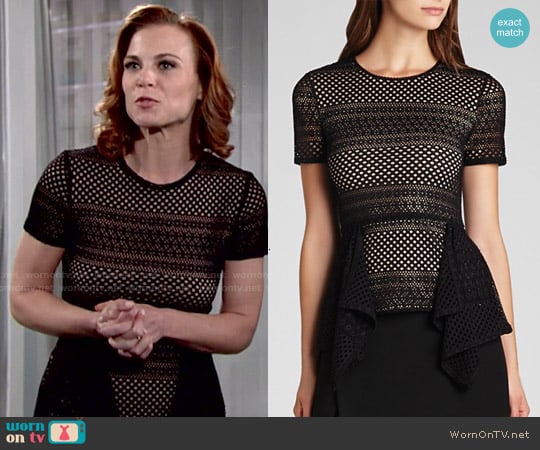 Bcbgmaxazria Vicktoria Mixed Knit Peplum Top worn by Phyllis Newman (Gina Tognoni) on The Young and the Restless