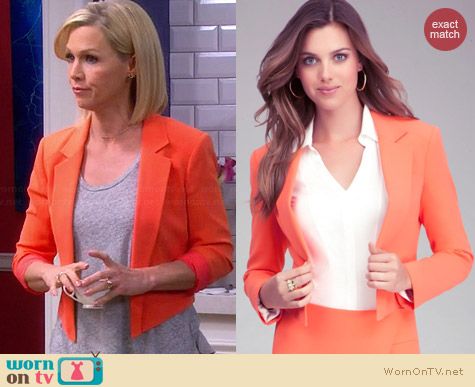 Bebe Debbie Crop Blazer in Coral worn by Jennie Garth on Mystery Girls