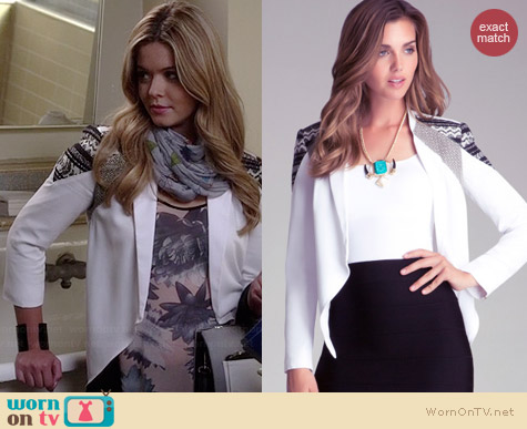 Bebe Draped Front Blazer worn by Sasha Pieterse on PLL