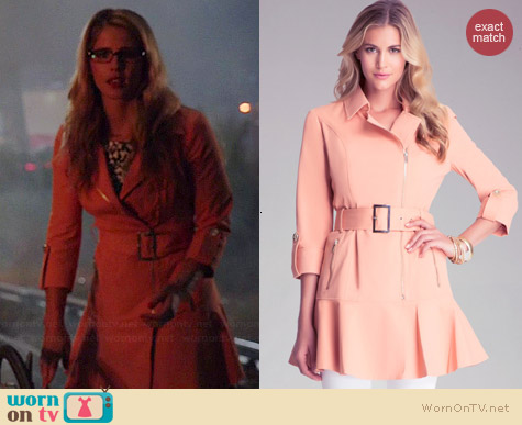 Bebe Flare Trench Coat in Peach Bloom worn by Emily Bett Rickards on The Flash