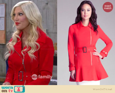 Bebe Flare Trench Coat worn by Tori Spelling on Mystery Girls