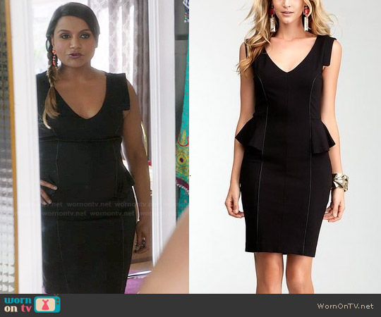 Bebe Jenny Peplum Dress worn by Mindy Lahiri (Mindy Kaling) on The Mindy Project